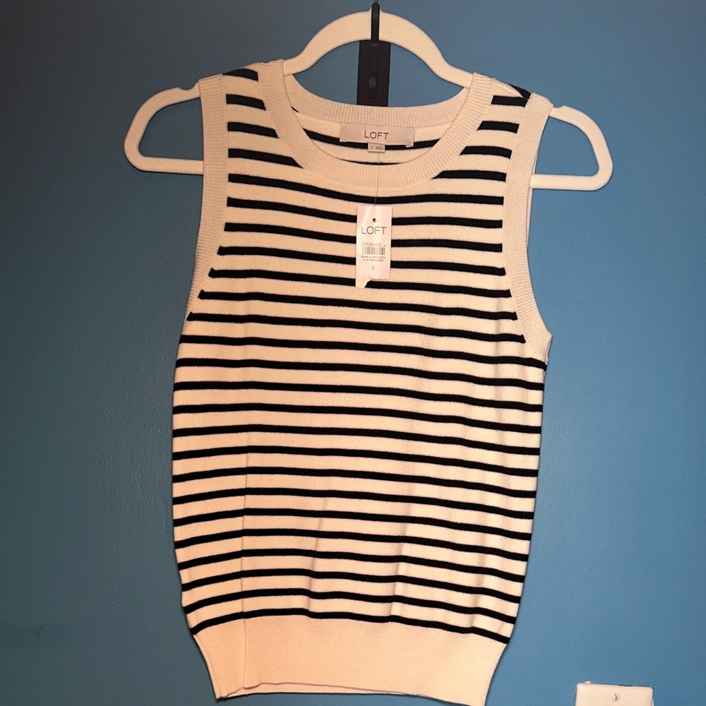LOFT BLACK AND WHITE STRIPED TANK TOP